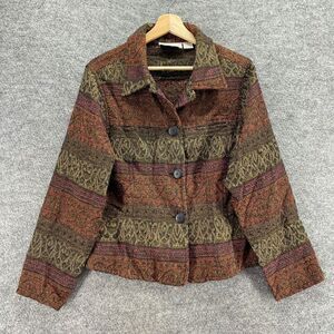 Flashback Blazer Women M Medium Brown Striped Button Up Collared Long Sleeve